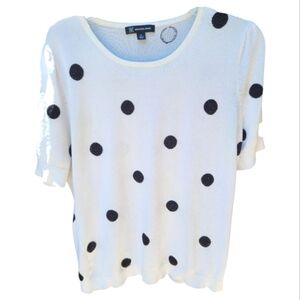 INC International Concepts White and Black Relaxed Short Sleeve Blouse - Size XL